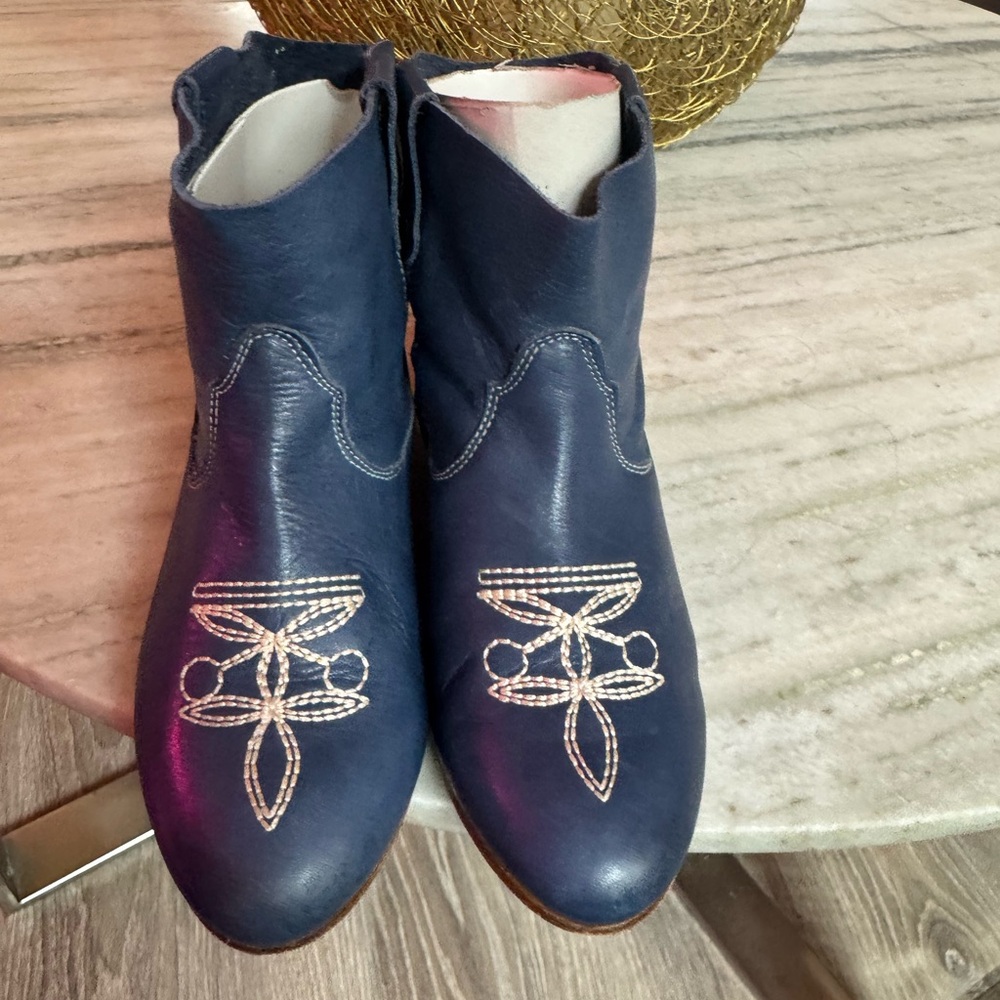 Bonpoint Blue Embroidered Ankle Boots size US 10 EU 27